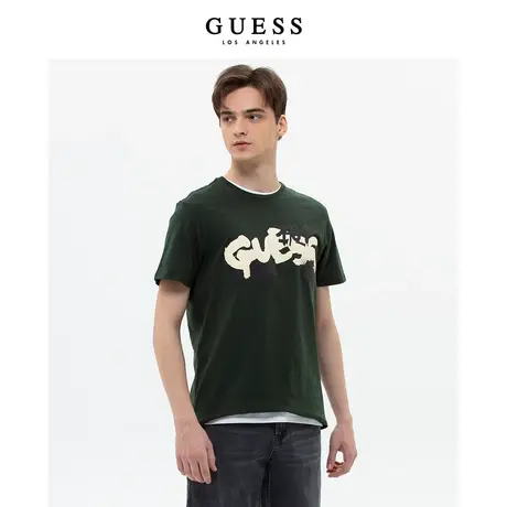 【38上新季】GUESS男士纯色百搭休闲圆领短袖重磅T恤上衣商品大图
