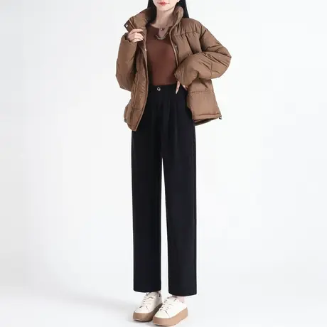 时尚气质休闲裤2023年冬季新款女百搭高腰通勤厚款显瘦直筒长裤商品大图