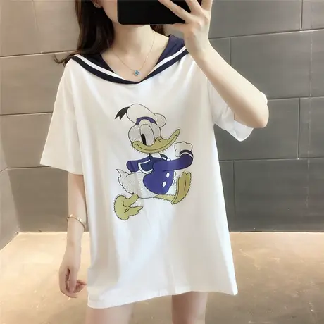 纯棉短袖T恤女装宽松2024年新款春季洋气中长款设计感打底衫爆款商品大图