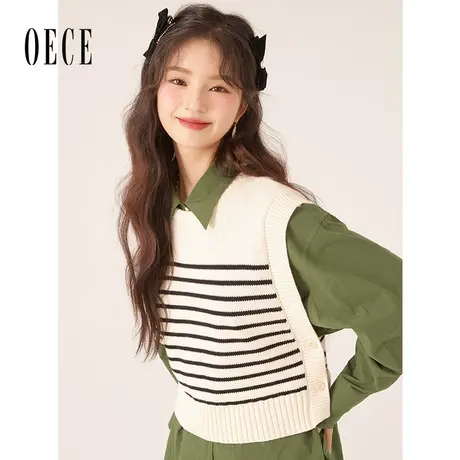 Oece复古条纹针织衫背心秋季新款女装设计感内搭小衫毛衣春秋商品大图