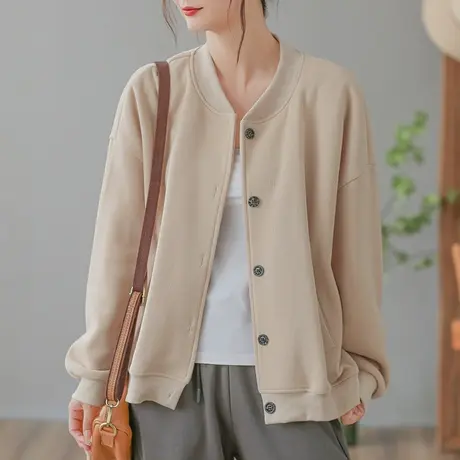 dza 复古开衫短款棒球服女2023春秋新款宽松休闲外套女装运动上衣图片