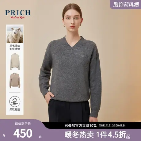 PRICH【柔软针织系列】秋冬新款绵羊毛混纺宽松慵懒针织衫女图片