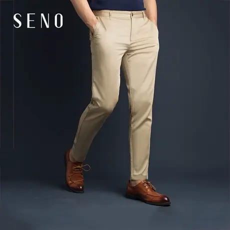 seno卡其色男休闲裤商务韩版修身男士裤子九分休闲裤天丝棉小脚裤图片