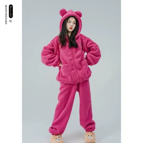Bananagirl珊瑚绒睡衣女士宽松保暖加厚卡通可外穿家居服女套锁温商品大图