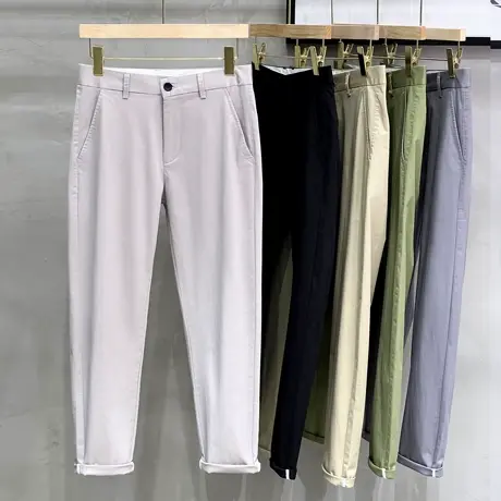 棉弹九分裤男夏季韩版显瘦修身小脚锥形裤男士休闲裤弹力直筒裤子商品大图