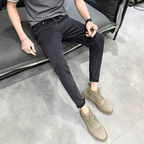 艾堡尼四季百搭潮牌灰色牛仔裤男韩版修身小脚裤男士简约铅笔长裤图片