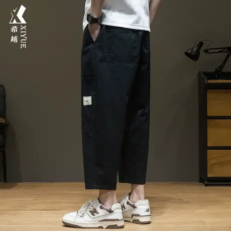 春季字母贴布休闲裤男2024春秋新款拼接直筒裤宽松加大加胖八分裤商品大图