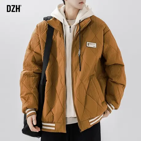 男士咖啡色假两件棉服男冬季加厚连帽棉衣外套潮高级感2023年新款商品大图