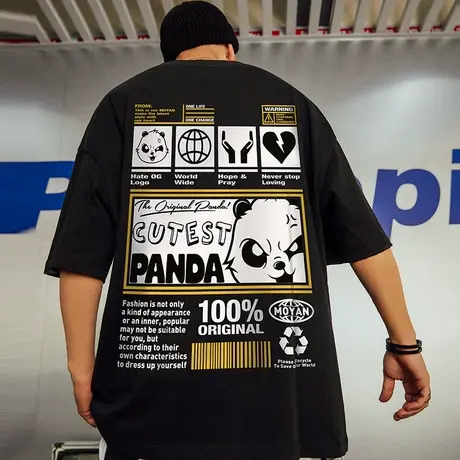 oversize欧美潮牌胖子男装加肥加大码国潮嘻哈宽松短袖T恤半袖潮商品大图