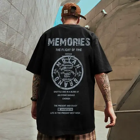 摩严大码男装2025年新款美式复古加肥加大重磅圆领短袖t恤潮牌夏图片