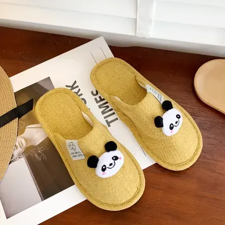 包头居家拖鞋女士2023秋冬新款百搭加绒半托低跟平底卡通熊猫棉拖图片