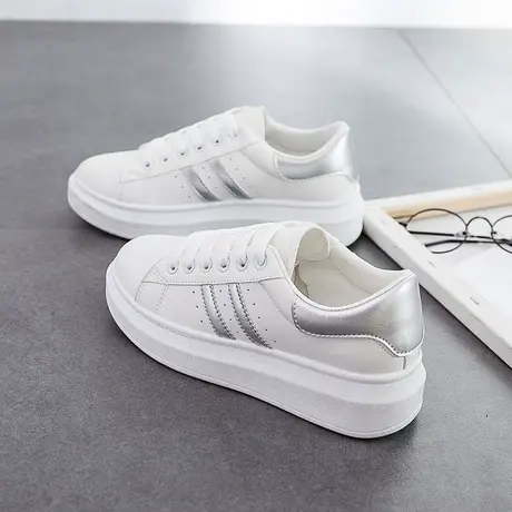 小白鞋女2020秋季爆款百搭街拍基础白鞋平底韩版厚底内增高板鞋子商品大图