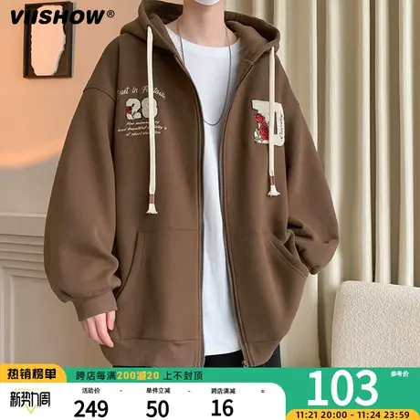 VIISHOW开衫卫衣男生连帽潮牌中山加厚衣服秋冬款青少年加绒外套商品大图