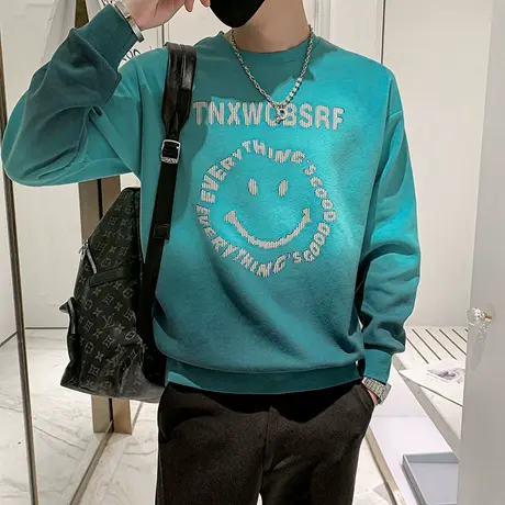 秋季男卫衣t恤打底衫上衣宽松长袖潮流圆领渐变体恤潮牌学生外套商品大图