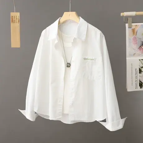 短款白色长袖衬衫式外套女春季2024年新款法式衬衣开衫上衣小个子商品大图