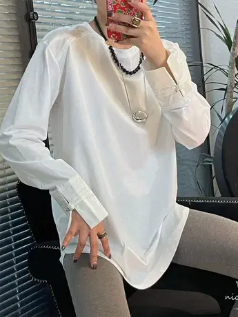 欧货2024春季新款设计感国风拼接休闲小众T恤女长袖上衣打底衫潮商品大图