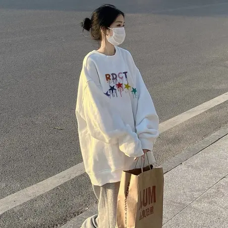 oversize印花卫衣女ins潮牌春秋薄款宽松港风chic早秋上衣设计感图片