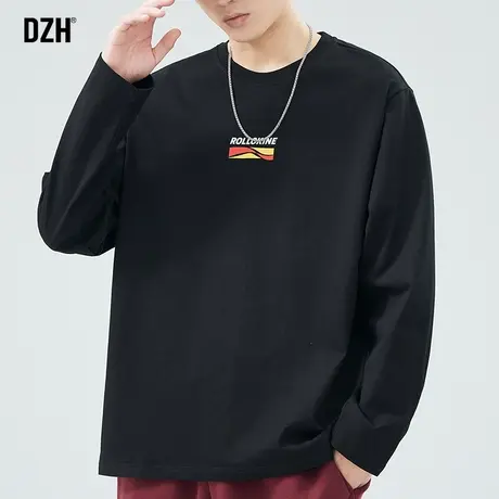 男士黑色长袖t恤男纯棉春秋款2024新款美式上衣宽松打底衫衣服商品大图