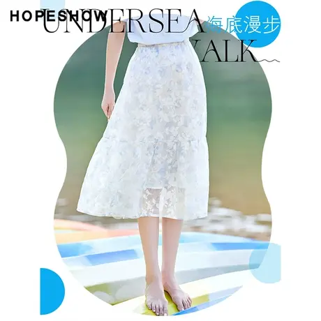 红袖outlets欧根纱半身裙2022夏季新款高腰小众温柔百搭中长裙女商品大图