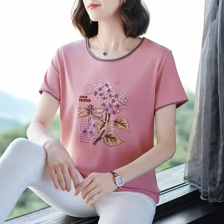 夏季新款短袖T体恤时尚重工艺刺绣民族风中年妈妈装衬衫休闲女装商品大图