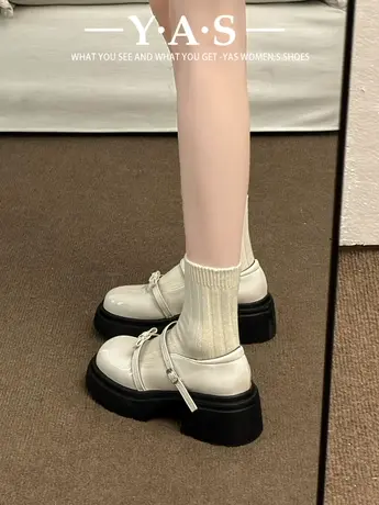 复古黑色圆头浅口玛丽珍单鞋女2024春季新款日系厚底蝴蝶结小皮鞋商品大图