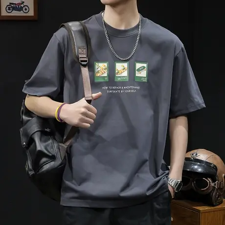 2024新款衣服男款圆领大码男装体恤图片