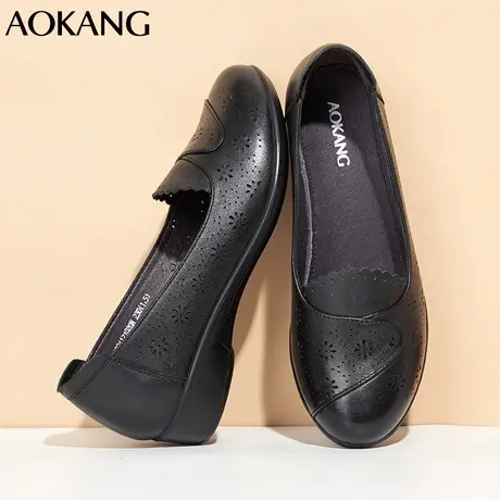 奥康女鞋真皮软底舒适妈妈鞋2023年夏季新款平底皮鞋女中老年单鞋商品大图