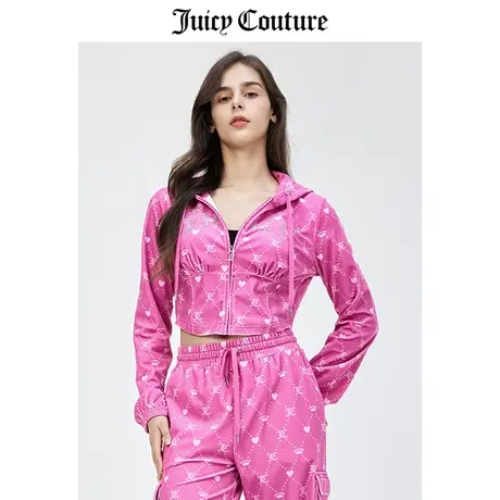 Juicy Couture橘滋外套女春季新款美式辣妹短款满印天鹅绒夹克商品大图