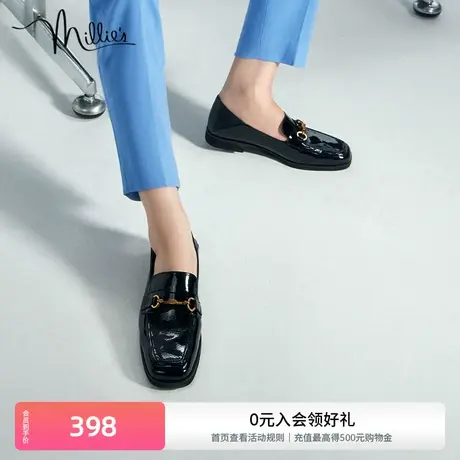 millie's妙丽时尚新款休闲复古黑色乐福鞋小皮鞋女单鞋SEO11AA2商品大图