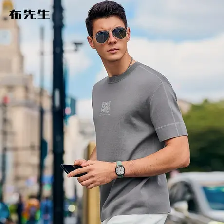 MrBu布先生微廓形桑蚕丝针织T恤字母印花2023夏撞色短袖男AT12093商品大图