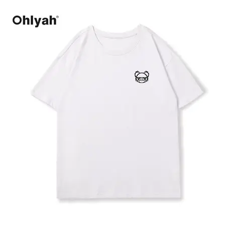 Ohlyah夏季简约休闲ins潮黑色纯棉短袖小熊t恤女宽松学生时尚上衣商品大图