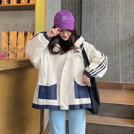 加厚工装外套少女秋冬装2021新款初中高中学生韩版宽松百搭夹棉服商品大图