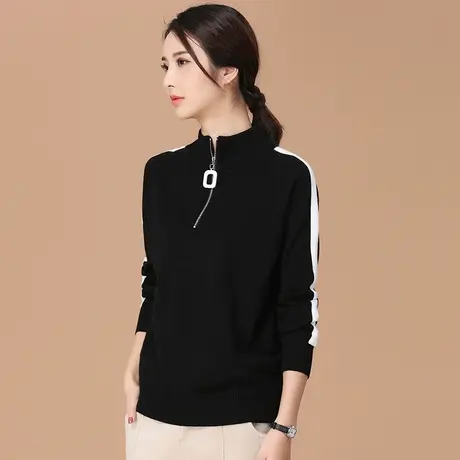 韩潮袭人2023秋冬新款半高领拉链毛衣女宽松套头针织衫韩范打底衫图片