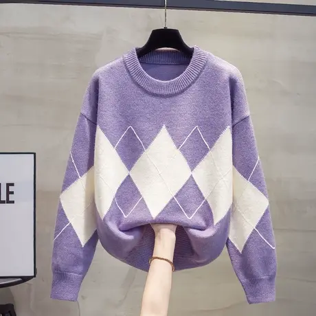 圆领毛衣女套头2023秋冬新款宽松慵懒风外穿上衣内搭打底针织衫潮商品大图