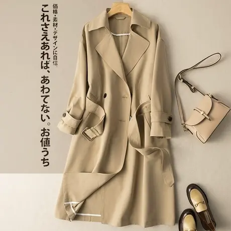 享永子大翻领中长款风衣外套女羊毛桑蚕丝显瘦英伦风宽松2023新款商品大图