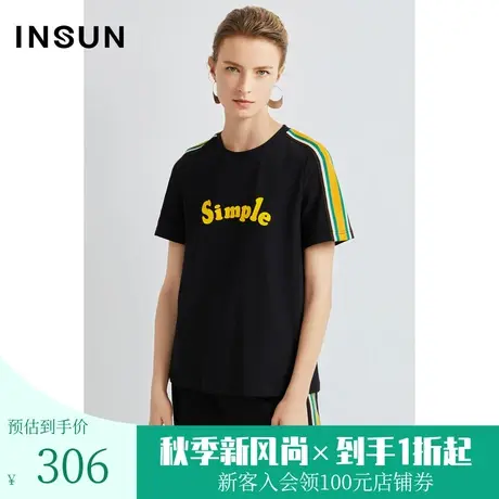 恩裳夏季女装棉质时尚侧缝撞色织带休闲针织运动T恤图片