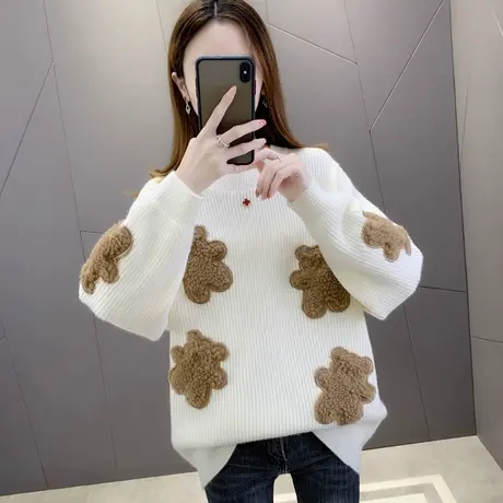 毛衣新款2023爆款时尚洋气外穿设计感加厚慵懒风低领打底衫女秋冬图片