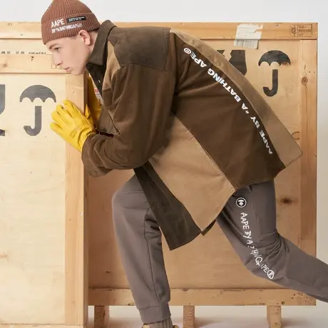 Aape旗舰店男装秋冬猿颜字母印花束脚休闲长裤6899XXJ商品大图