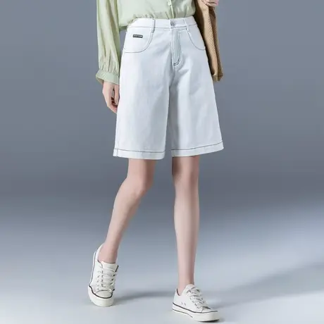 白色牛仔短裤女夏2023年新款5分裤直筒阔腿中裤五分裤女夏季薄款商品大图