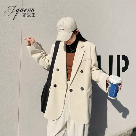 灯芯绒西装外套女2023秋季新款复古气质宽松高级感条绒休闲小西服商品大图