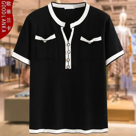 夏装大码200斤冰丝针织短袖T恤洋气时尚中年胖妈妈新款小香风上衣商品大图