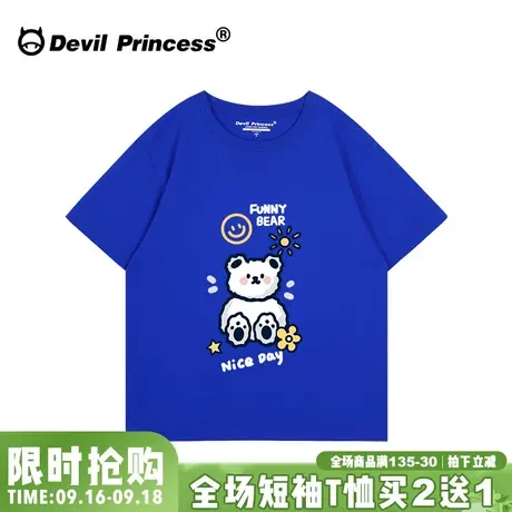 ulzzang小众卡通学院风克莱因蓝短袖t恤女chic宽松夏季新款上衣潮商品大图