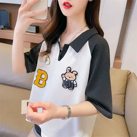 小众设计感短袖t恤女2023新款夏季韩版宽松短款翻领polo衫上衣服图片