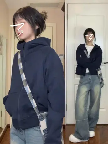 棒球服开衫卫衣女连帽秋冬2023新款小个子高级感宽松短款外套上衣图片