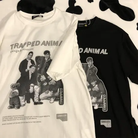 欧美大码女装胖mm短袖T恤女设计感纯棉情侣宽松韩风chic上衣潮图片