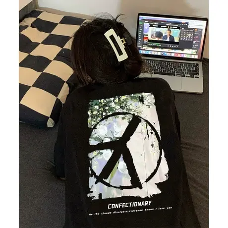 胖mm美式复古hiphop炸街短袖t恤女ins潮牌宽松街头风纯棉上衣夏季商品大图