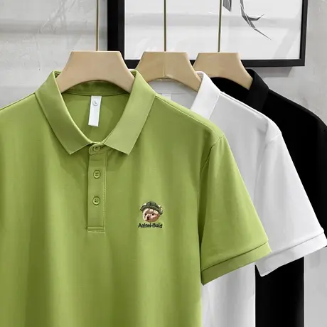 polo衫男士短袖2023新款潮流男装翻领小熊刺绣t恤男夏季薄款潮牌商品大图