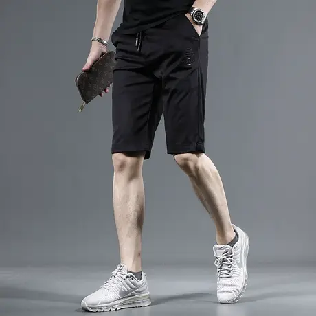 黑色刺绣冰丝休闲短裤男2023新款潮牌弹力男士松紧腰薄款五分中裤商品大图