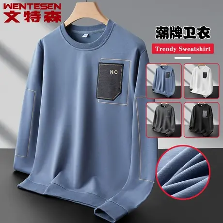 青年套头圆领长袖衫春秋款潮牌刺绣卫衣男宽松休闲百搭男士上衣服商品大图