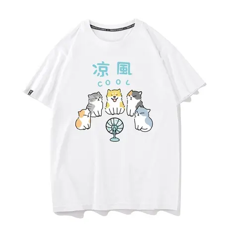 秀洛吹凉风猫狗宽松款短袖T恤柴犬橘猫夏季潮牌卡通体恤半袖学生图片